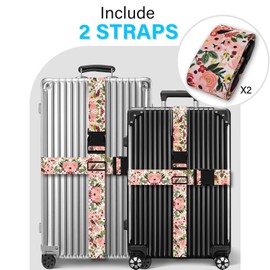 Luggage Straps for Suitcases Travel Belt Accessories Suitcase Strap Adjustable Travel Belt Luggage Tie Carry On Bag Car Seat Luggage Strap 2 Pack (Pink Rose)