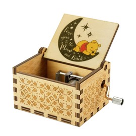 Pooh Wood Music Box Valentine Day Gift for Daughter Son Wife, Love You to The Moon and Back Anniversary Birthday Gifts for Husband Play You are My Sunshine