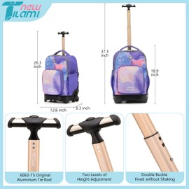 NEW TILAMI NEW TILAMI 18 inch Rolling Backpack Boys & Girls for School C Durable, Waterproof, Adjustable Handle, Ideal for Travel & Daily Use, Purple Sky