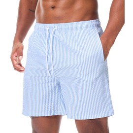 Danfiki Herren Badehose Schnelltrocknend Badeshorts Kurzen Strandhose Sporthose Schwimmhose Seersucker Gewebe mit Meshfutter