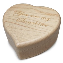 Heart Shaped Maple Wood Music Box Wind Up and Golden Movement Music Box for Christmas/Birthday/Valentine's Day (Song:You are My Sunshine)