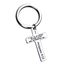 Philippians 4:13 Cross Keychain I Can Do All Things Through Christ Who Strengthens Me Cross Pendant Religious Gift Christian Jewelry (Philippians 4:13 Cross Keychain)