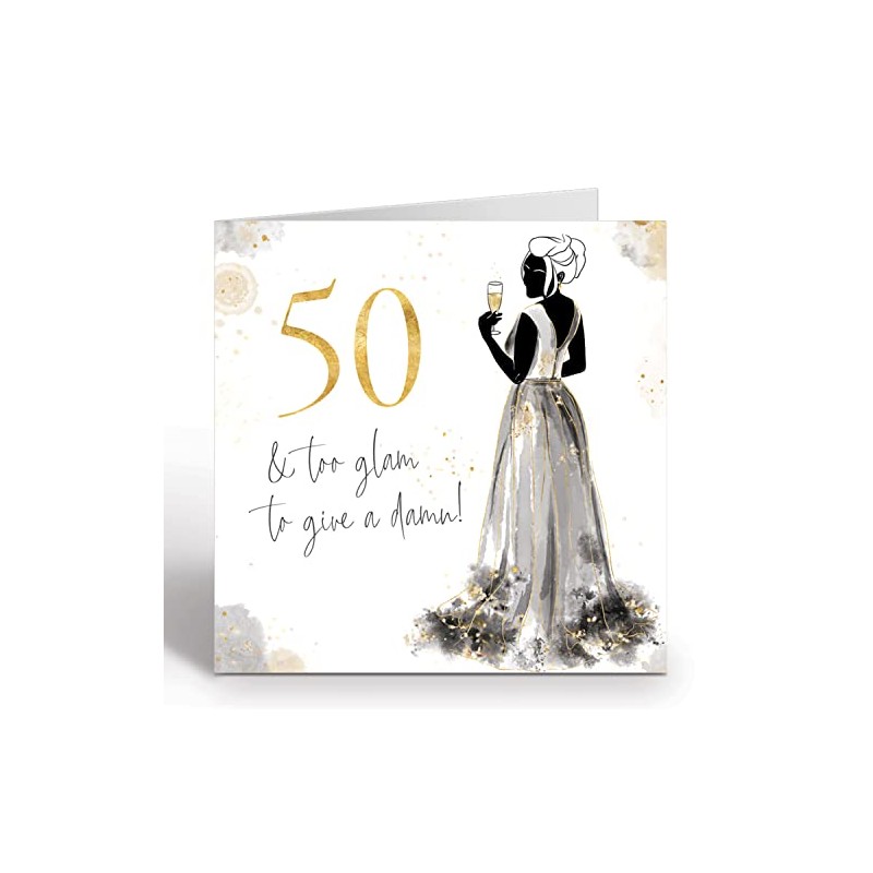 Ruby Ashley 50th Birthday Card Women. Luxury Gold Foil Card.