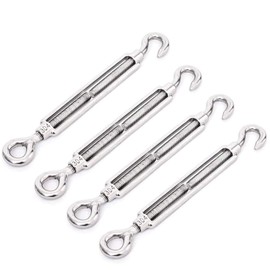 AILENLAN Turnbuckle, Stainless Steel Wire Buckle, Hook, Turnbuckle, Paste Adjustment, Wire Rope, Fixed, SUS304, Rustproof, Durable, Structural Reinforcement (M5, Set of 4)