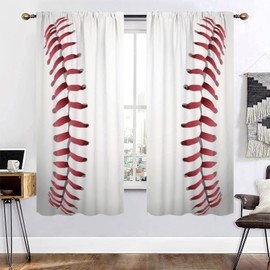 XING7DAY Kids Baseball Curtains W42 x L63 Inch Rod Pocket Sports Texture Laces Background Art Window Drapes for Boys Privacy Fabric Bedroom Nursery Baby Playroom 2 Panels