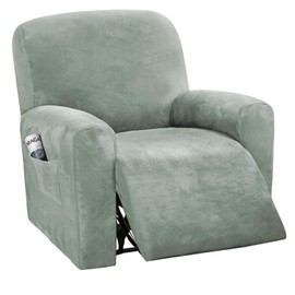 H.VERSAILTEX 4-Pieces Recliner Chair Covers Velvet Stretch Reclining Couch Covers for 1 Cushion Sofa Slipcovers Furniture Covers Form Fit Customized Style Thick Soft Washable(Small, Sea Grass)