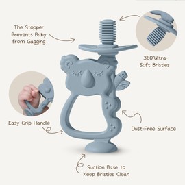Moonkie Teething Toy, Safe & Easy to Hold BPA Free Silicone Teethers, 360° Baby Toothbrush with Suction Base, Teether Toys Best for Babies 6-12 Months (Koala Ether)