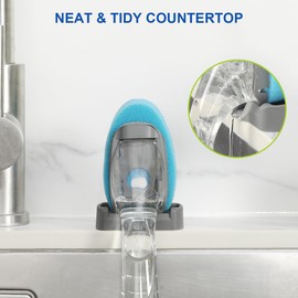 LANMU Dish Wand Holder Compatible with Scotch-Brite Dishwand Only, Silicone Dishwand Caddy with Drain Spout for Kitchen Sink Organizer, Self-Adhesive Stand, Keep Dishwand Upright from Leaking Soap