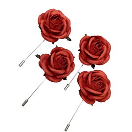 4 Red Flower Lapel Pins Handmade Boutonniere Pin for Suit Wedding Groom