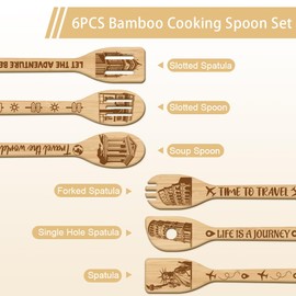 GLOBLELAND 6Pcs Famous Buildings Wooden Spoons Utensil Set Travel Bamboo Carving Kitchen Cooking Utensils Wooden Engraved Cooking Spatula Set for Kitchen Fun House Warming Gift