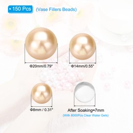 PATIKIL 150 Pieces Floating Beads, 8/14/20mm Vase Fillers Beads Vase Centerpieces Floating Pearl Bead No Hole and 8000Pcs Clear Water Gel Bead for Vase Decoration, Light Champagne