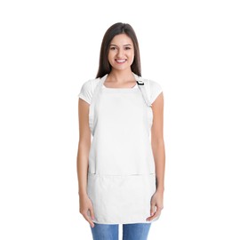 DALIX Apron Commercial Restaurant Home Bib Spun Poly Cotton Kitchen Aprons (3 Pockets) in White