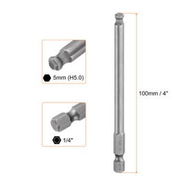 sourcing map Ball End Hex Screwdriver Bit 5mm (H5.0) Tip 1/4" Hex Shank 100mm (4") Long Magnetic Ball Head Bits Industrial Grade S2 Steel Metric Screw Driver Bit