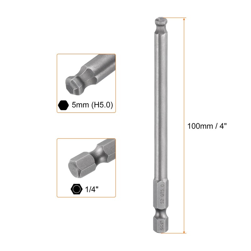 sourcing map Ball End Hex Screwdriver Bit 5mm (H5.0) Tip