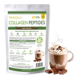 MariGold- “Péptidos de Colágeno Alimentados con Hierba en Polvo Cacao Caliente 1LB Colla Hidrolizada Bovina 100% Pura, Tipo I y III