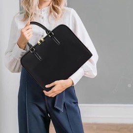 Accordian File Organizer Tote,Folder with Zipper & Labels,12 Pocket Expanding File Folder， Paper Folder for Letter A4 Files Business Teacher Office Bag (Black)