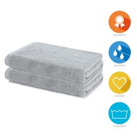 Lavea Bath Towels Set of 2, 60 x 120 cm, Soft & Absorbent 100% Cotton Towels, Silver, Oeko-Tex 100 Certified, with Hanging Loops, Washable at 60 Degrees, Wellness Bath Towels