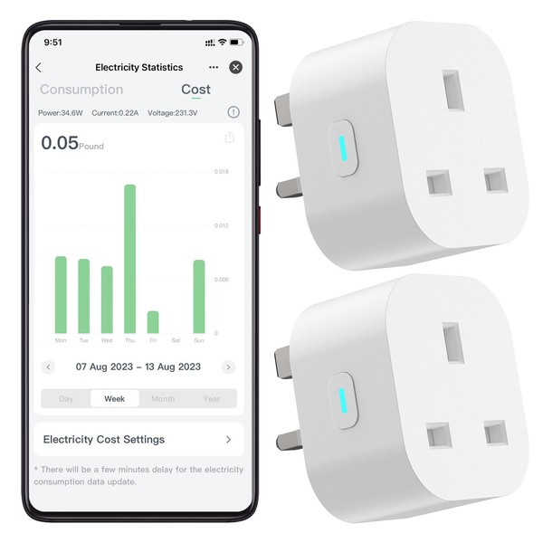 EIGHTREE Smart Plug That Work With Alexa & Google Home, Smart Home Smart Socket with Energy Monitoring, Remote Control, Timer & Schedule Function, 2.4Ghz Wi-Fi Only, No Hub Required, 2 Pack