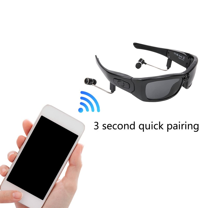 Bluetooth Camera Glasses, Portable HD 1080P Glasses Camera with Headset,