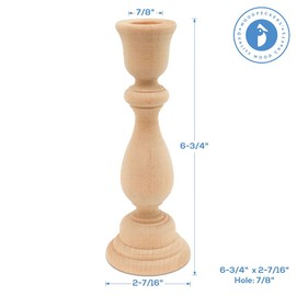 Classic Wooden Candlestick 6-3/4 inches with 7/8 inch Hole, Set of 4 Unfinished Wood Holder for Taper Candle, Ready to Craft, by Woodpeckers