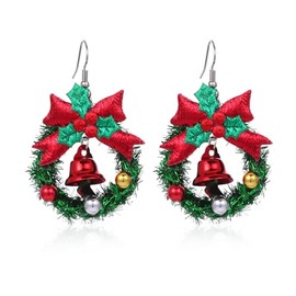 LPYO Jingle Bell Earrings for Women Fashion Cute Red Green Tinkle Bell Dangle Earrings Colorful Christmas Drop Earrings Xmas Holiday Accessories (bow round)