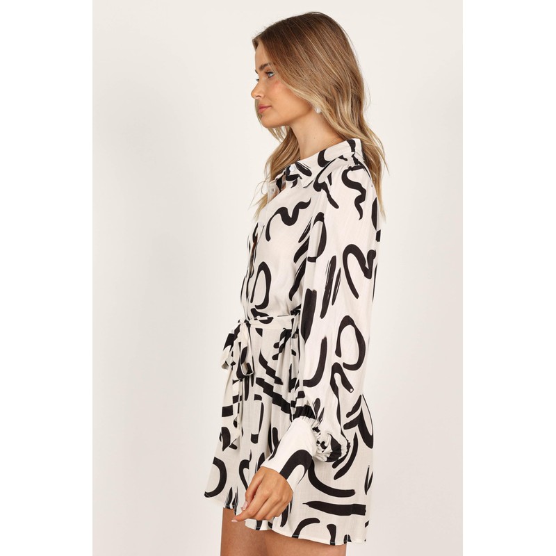 Petal & Pup Women's Cosmo Wrap Mini Dress, White/Black, Small