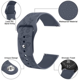 Floral Engraved Bands for IDW13,IDW16,IDW19 Smartwatch Bands, 22mm Soft Silicone Flower Pattern Replacement Strap for Fitpolo IDW13/Woneligo W13 Smartwatch Bands,ENOMIR/TOOBUR/MILOUZ/Gydom/Faweio/Veryfit IDW19 Smartwatch Bands (Lavender Gray)