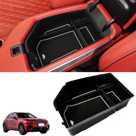 Jinmanyuan Center Console Organizer Tray Compatible with Genesis GV70 2019 2020 2021 2022 2023 2024 Accessories,Secondary Storage Armrest Glove Box - Black ABS
