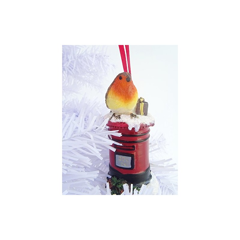 Pack of 2-9CM Hanging Robin Christmas Tree Decoration - Postbox