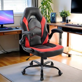 YSSOA Gaming Chair with Adjustable PU Leather Seat Flip-Up Armrests and Swivel Design