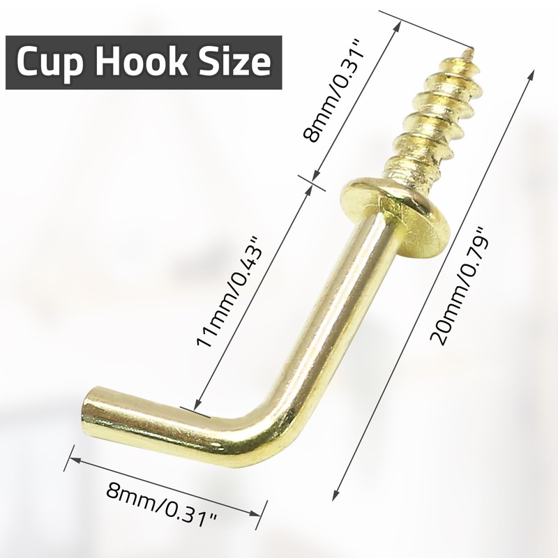 Biaungdo 100 Pack 1/2" L Hooks, Gold Screw in Hooks
