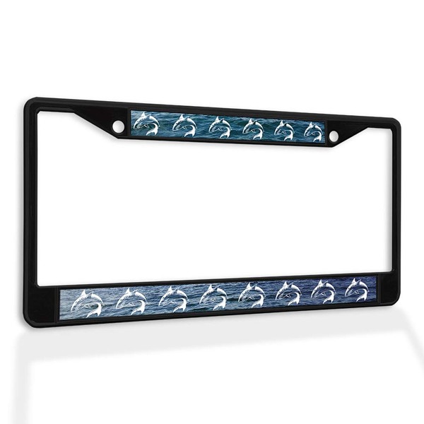 Fastasticdeals Metal Insert License Plate Frame Jumping Dolphins with Blue