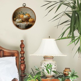 BCUANGD Vintage Fall Round Wall Art Decor - Retro Autumn Moody Pumpkin Wall Art Canvas Frame Artwork Prints, Rustic Cottagecore Nature Round Wall Hanging Decorations for Home Bedroom, 10"x10"