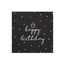 partydeco.pl serviettes, Happy Birthday, 33 x 33 cm, 1 pack of 20, Black