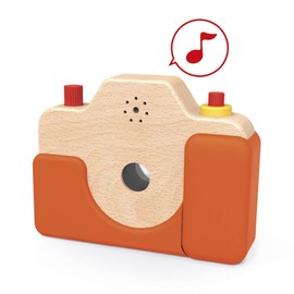 Janod Beech Wood Toddler Camera with Light & Sound Effects & Silicone Cover for Pretend Play Ages 18 Months+
