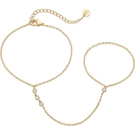 14K Gold Bracelet for Women Plated Gold Jewelry for Women Hand Chain Gold Bracelet for Women Hand Chains Dainty Cubic Zirconia Bracelet (Gold#1)