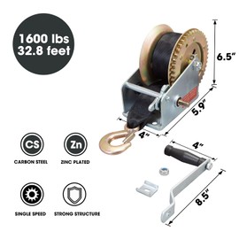 BIG RED ATRT2272SR Torin Heavy Duty Steel Cable Manual Hand Crank Winch: 32.8 ft Nylon Strap and Two-Way Ratchet for Boats, Trailers, Trucks, ATVs