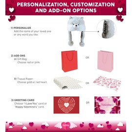 DolliBu I Love You Valentine Plush Husky Hat - Cute Stuffed Animal with Red Heart And Name Personalization Gift For Valentines Day, Birthday, Anniversary, Romantic Date - 17.5 Inches