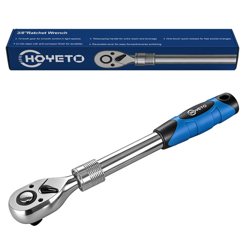 HOYETO 1/4" Extendable Ratchet Wrench, 72-Tooth Telescopic for Auto Repair