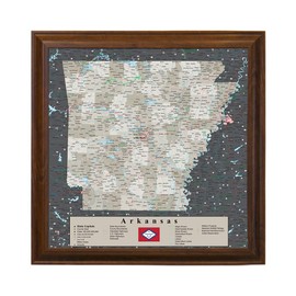 Push Pin Travel Maps Arkansas with Pins - Earth Toned - Brown Frame - 27.5 inches x 27.5 inches