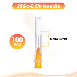 100 Pack 25 Gauge 1/2 Inch Needle 13mm with Cap, 25 Ga Disposable Needles for Industrial & Scientific, Individually Sealed