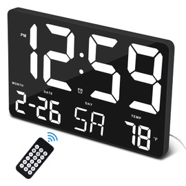 U-picks Digital Wall Clock,11.5" Wall Clock,Large Display Clock with Wireless Remote Control,Oversize Digital Alarm Clock with Date Temp,12/24H,Large Size for Home Office Kitchen School