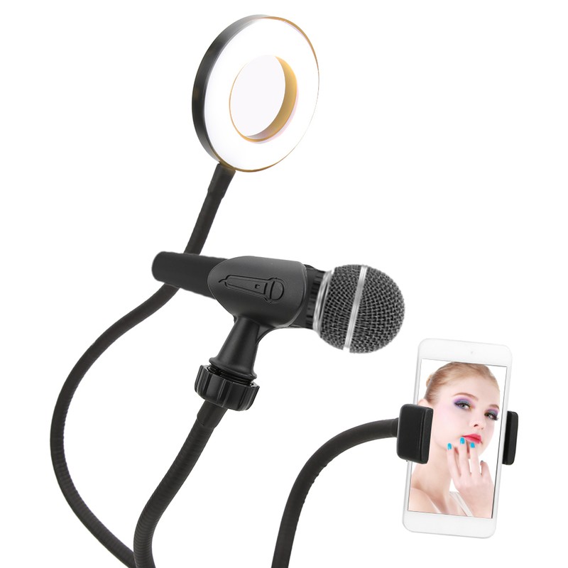 USB LED Ring Fill Light Lamp with Phone Holder Microphone