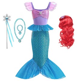 Girls Mermaid Costume Princess Dress Up Cosplay Party Dress with Accessories