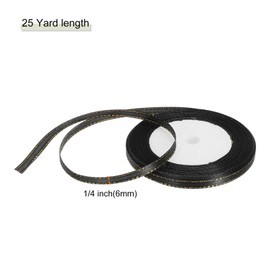MECCANIXITY 1/4 Inch 25 Yard Wide Satin Ribbon with Gold Edges Border Grosgrain Fabric Ribbon for Gift Wrapping Wedding Bouquet, Black