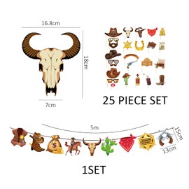 25 Pieces Western Cowboy Photo Props, 1 Set Banner Western Party Decorations, Cowboy Decorations for Adult Parties, Cowboy Party Decorations