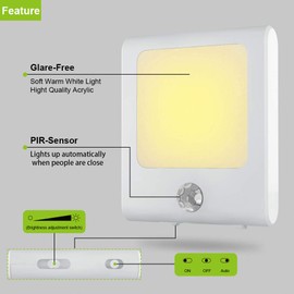 MAZ-TEK Plug in Motion Sensor Lights with Adjustable Brightness,Warm White Motion Activated Led Night Light for Hallway, Stair, Corridor, Kitchen, Living Room, Garage, Basement, Utility Room,2 Pack