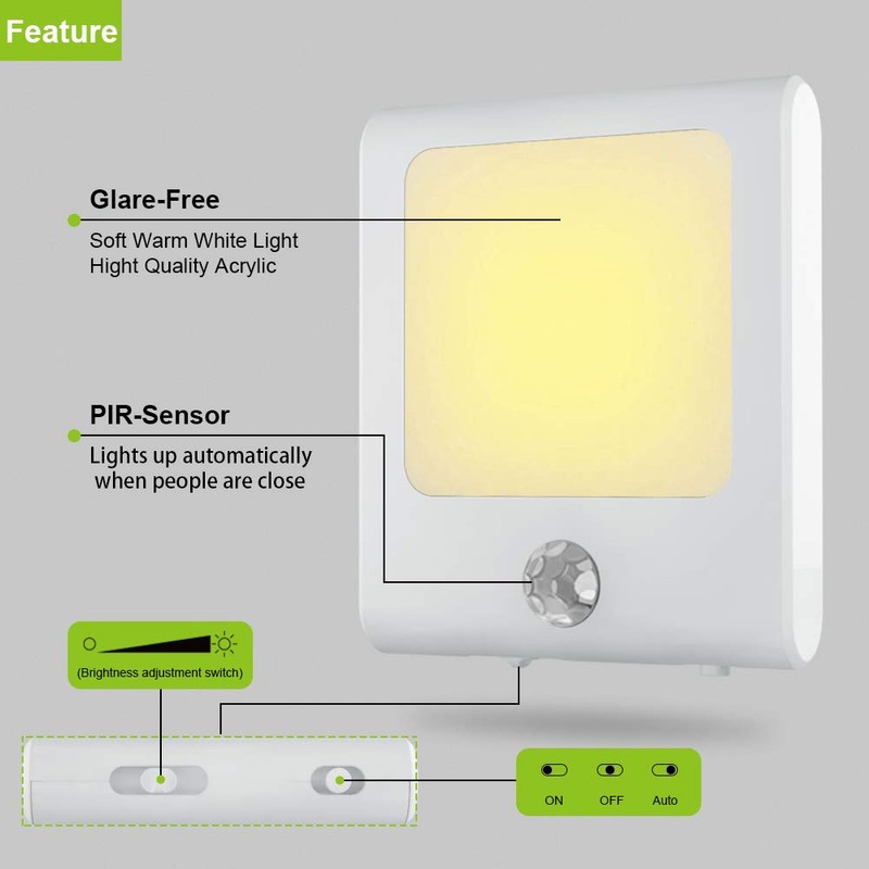 MAZ-TEK Plug in Motion Sensor Lights with Adjustable Brightness,Warm White