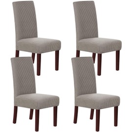 HOMECOVER Stuhlhussen 4er Set, Stretch Jacquard Stuhlbezug Stuhlhussen für Esszimmerstühle Universal Abnehmbarer Stuhlbezug Für Esszimmer Hotel Küche-Taupe-4er Set
