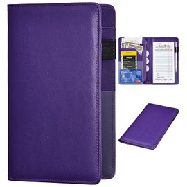 Server Books for Waitress - Leather Waiter Book Server Wallet with Zipper Pocket, Cute Waitress Book&Waitstaff Organizer with Money Pocket Fit Server Apron（Classic Purple）